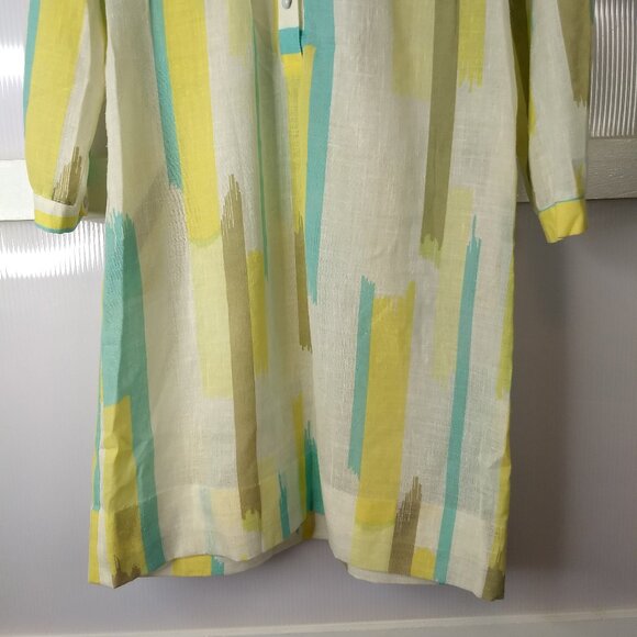 Dimonelli Striped Long Sleeve Collared Dress Size Vintage 12 Retro Yellow White - Picture 3 of 15
